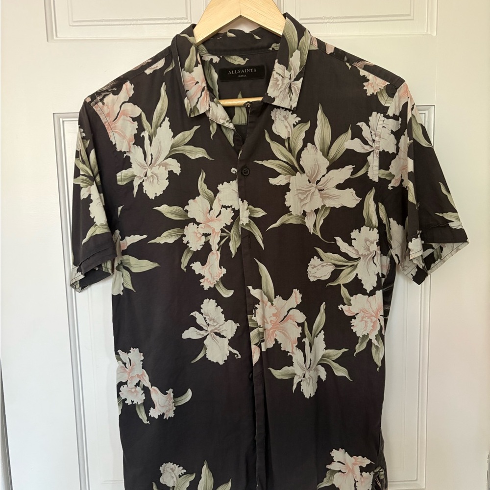 All Saints Black and Cream Floral Men's Shirt